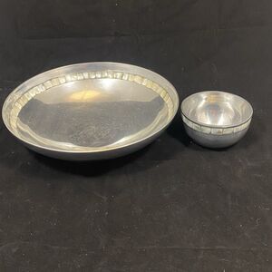Vintage Towle Silversmith's serving bowls (2) with mother of pearl inlay 13", 5"